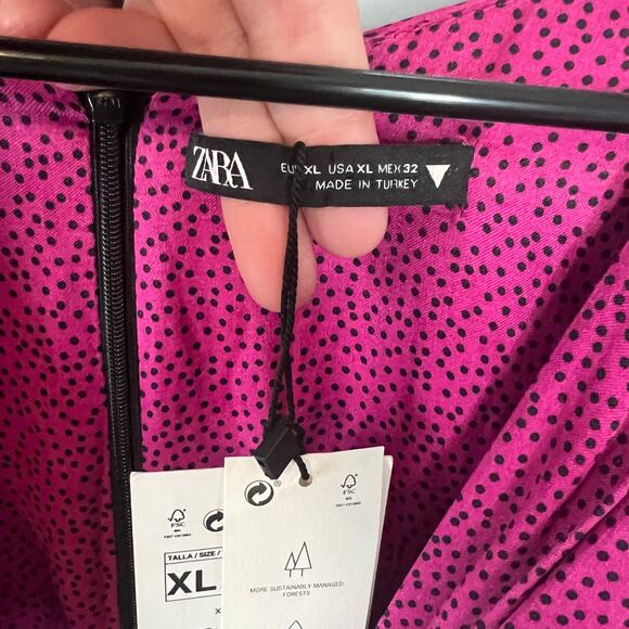 NEW Zara Women's Ruched Satin Effect Print Wrap Dress Fuchsia Pink Size XL - Picture 4 of 16